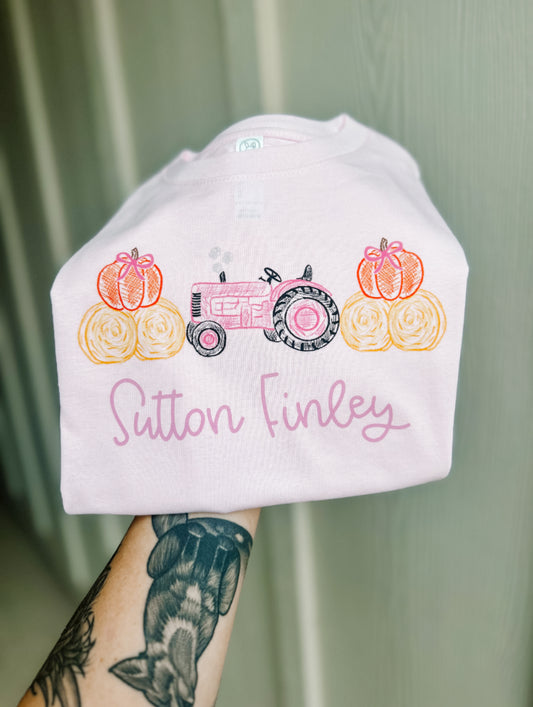 Pumpkin + Tractor Trio Name tee