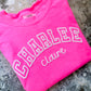 Neon pink/white puff jersey/cursive